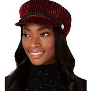 INC Women's Buttoned & Corded  Velvet Cap/Wine